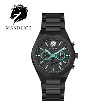 MANDLICK 德國品牌  先鋒系列八角三眼精鋼帶男士腕錶-湖水藍