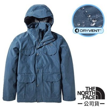 【The North Face】男 3效能_防水透氣防風耐磨連帽外套(可套接).風雨衣.夾克_4979-N4L 深藍 V