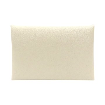 【二手名牌BRAND OFF】HERMES 愛馬仕 奶油白 皮革 卡夾 名片夾 U刻