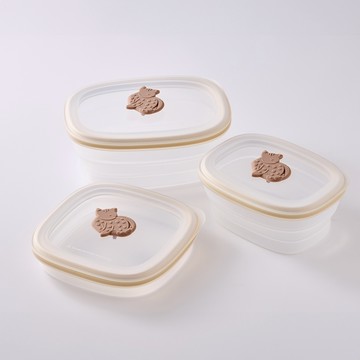 【仁舟淨塑】《石虎鯨魚》矽密盒 - 石虎無痕三件組 | 保鮮盒/微波便當盒/矽膠餐盒