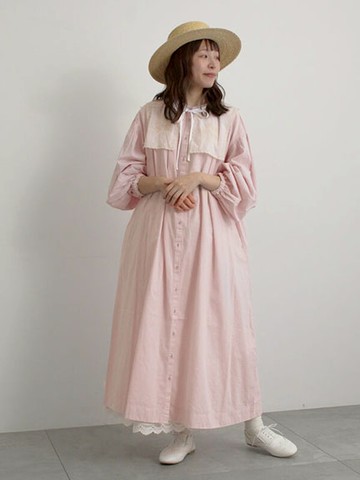 特色刺繡圖案領連身長袖洋裝-附襯裙(0F000550110) - Samansa Mos2