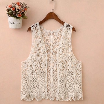 VEN杏色菱格勾花開衫式罩衫