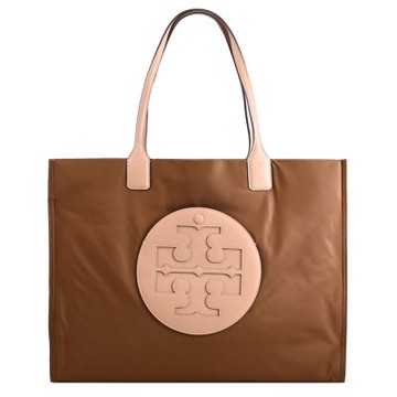 TORY BURCH 品牌撞色LOGO尼龍肩背包/大托特包(松露色)