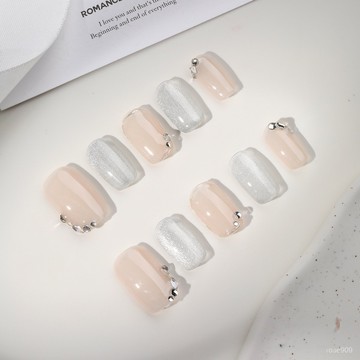 ✨Hannah✨卓詩美 純手工穿戴甲 高級顯白玻璃珠 輕奢短款貓眼爆閃手工美甲精緻穿戴甲 W67R