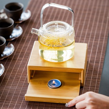 【可開發票 免運】竹制溫茶器日式溫茶爐蠟燭燭臺爐溫酒玻璃花茶壺加熱底座茶具配件