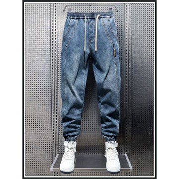 奧派鯊束腳牛仔褲男2025新款長褲子男美式哈倫秋冬加絨加厚休閑褲