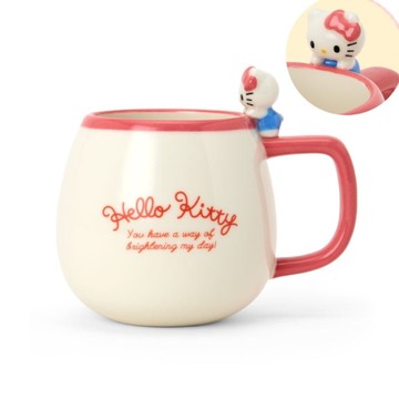 asdfkitty*KITTY 立體造型把手陶瓷馬克杯-400ML-杯緣子-日本正版商品