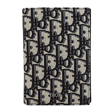 Christian Dior 緹花帆布對開式5卡護照夾(深藍)