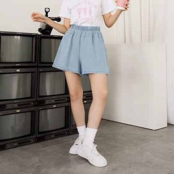 OB嚴選中大尺碼-高含棉牛仔修身腰鬆緊寬短褲《BA6234》