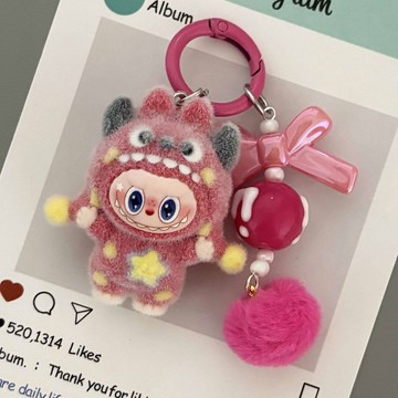 💖貝兒優選💖新款植絨波點怪獸拉布包包掛件學生公仔鑰匙鏈掛飾鑰匙扣閨蜜禮物