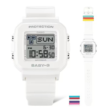 CASIO卡西歐 BABY-G BGD-10L-7 色彩繽紛像素動畫方型腕錶 白 39mm