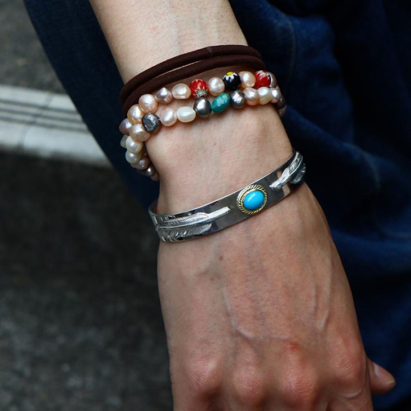 シルバー925、（k18石枠）シルバーバングル キングマンターコイズ  