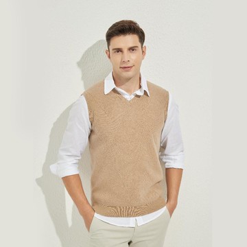 男士百搭V領氂牛絨針織背心(3色可選) 黑色-M