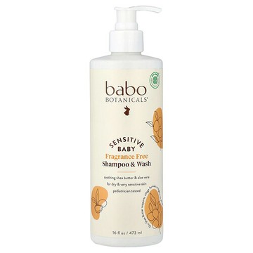 Babo Botanicals, 嬰兒敏感皮膚，洗髮露和沐浴露，無香料，16 液量盎司（473 毫升）