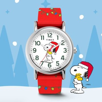 TIMEX  天美時 x Peanuts Weekender 史努比聖誕帽 31 毫米 尼龍錶帶腕錶(紅 TXTW2Y39500)