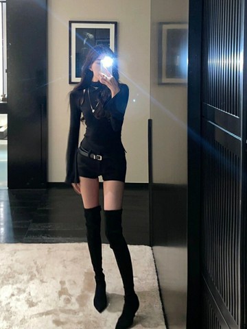過膝高跟長靴子女2024秋冬新款絨面尖頭套筒瘦瘦靴高筒細跟長筒靴【雲木雜貨】