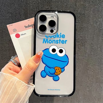 藍色餅乾怪獸適用蘋果iPhone17Pro 16 15 14 13 12 11 Pro Max黑邊透明亞克力防摔手機殼