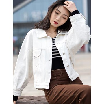 米白色牛仔外套女2025新款秋季小個子寬松設計感小眾短款夾克上衣