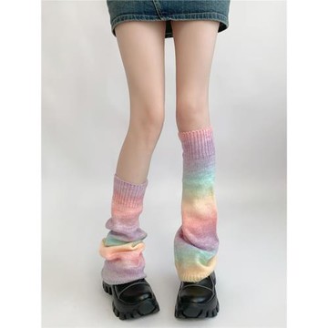 夜間教習室針織襪套秋冬多巴胺襪子女彩色jk小腿襪腿套y2k堆堆襪