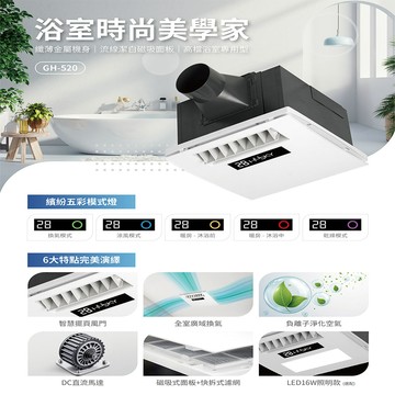 HUSKY哈適奇GH-520LR遙控型多功能浴室暖風機LED照明電壓110V