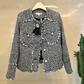 毛呢外套短版大衣-粗花呢毛邊蝴蝶結小香風女外套2色73zg10【獨家進口】【米蘭精品】