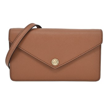 [平輸版] 【MICHAEL KORS】JET SET TRAVEL防刮皮革信封式WOC斜背包(棕)真品平輸