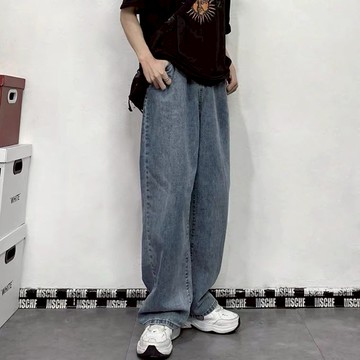 【T-2】🖤高街牛仔褲子男女新款ins潮韓版百搭休閑寬鬆直筒闊腿拖地老爹褲 牛仔長褲 寬鬆牛仔褲