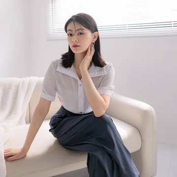 【買2送1】HS 翻領純色上衣 質感灰