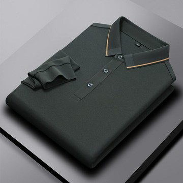 【新款熱賣】男裝秋季新款桑蠶絲莫代爾面料吸濕透氣不易皺純色長袖POLO