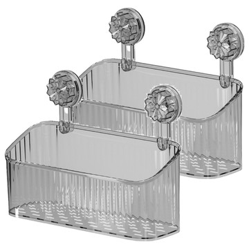 FANCY LIFE 吸盤式收納置物架 大 透明灰 浴室收納 廚房收納  2個