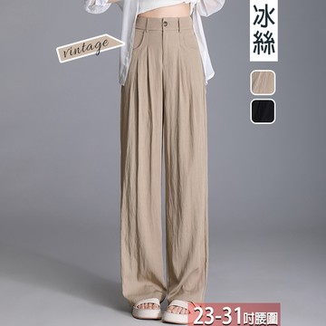 高腰純色單釦口袋皺褶闊腿褲(2色) M-2XL【403859X】【現+預】☆流行前線☆