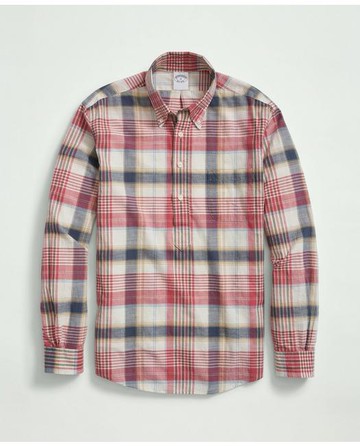 Brooks Brothers Men's Washed Cotton Madras Popover Button-Down Collar Sport Shirt | Red | Size XL