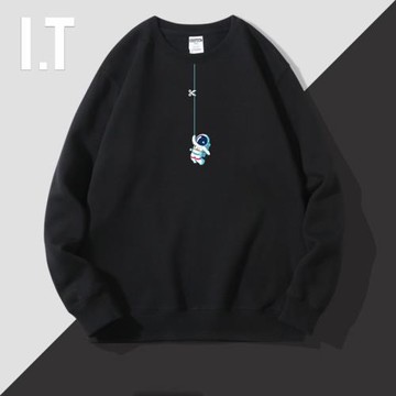 香港潮牌NASA宇航員加絨衛衣男日系圓領長袖上衣秋冬季新款外套男