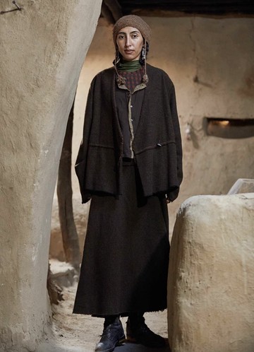 復古文青 羊毛外套 斜襟寬鬆上衣