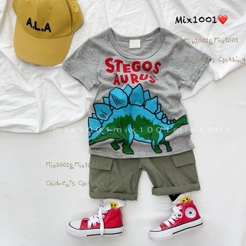 🌈✨mix1001竹節棉 恐龍大集合印圖上衣 ✨兒童竹節上衣5-17