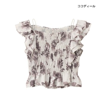 【ココディール】象牙花卉花卉荷葉抓皺上衣 O2Y18046