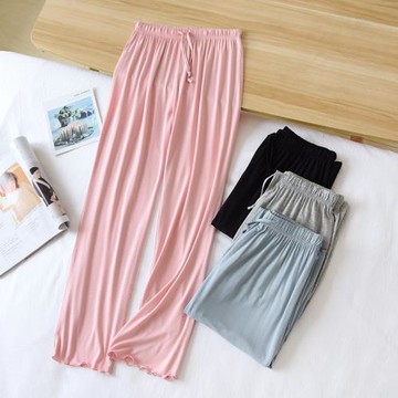 春夏日系簡約莫代爾荷葉邊純色睡褲女家居長褲薄款休閑大碼瑜伽褲