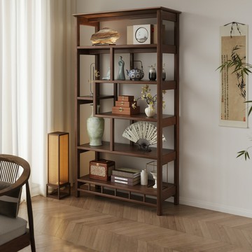 博古架實木中式擺件展示櫃茶室茶具古董置物架客廳隔斷多寶閣書架鑫弘-家具衛浴 可打統編