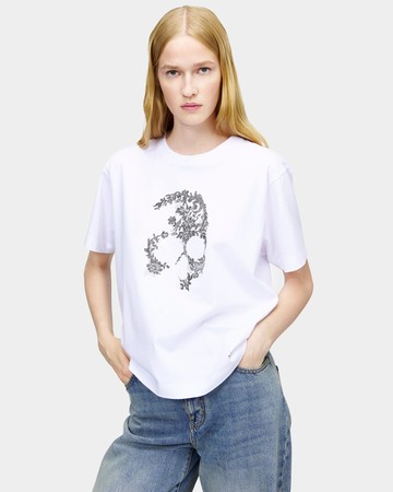 ALEXANDER MCQUEEN 蕾絲骷髏短袖T-Shirt - 白/灰 / 38