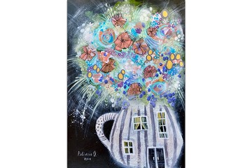 花瓶中的花束繪畫野花原創藝術花牆藝術魯比諾娃