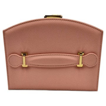 PORA BELLA 手提皮革首飾盒 20公分 x 16公分 x 10公分 合成皮革 內部鋪絨  粉色