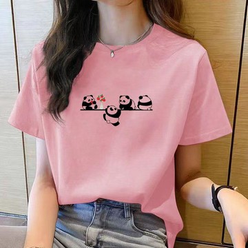 100%純棉短袖 韓版🌷可愛小熊貓 大尺碼上衣 短袖t恤女 多色可選 寬鬆上衣 卡通印花 短袖上衣女 休閒百搭 顯瘦遮肉