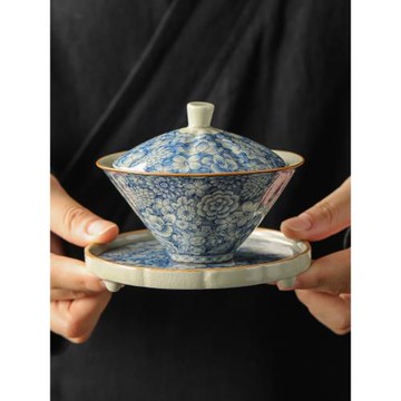 琨德老陶泥茶具蓋碗茶杯單個防燙手沖泡壺高檔陶瓷手抓茶壺敬茶碗