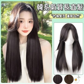 【台灣急速到貨】假髮女整頂 女生全頭套 現貨 中分 八字瀏海 自然 仿真 韓國 氣質 顯白 日常 長直髮 黑色 大頭皮