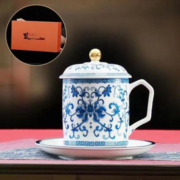 景德鎮琺瑯彩青花瓷禮品茶杯對杯中式陶瓷茶具家用辦公開會議杯