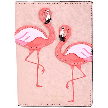 Kate Spade 紅鶴防刮皮護照夾(粉紅色)