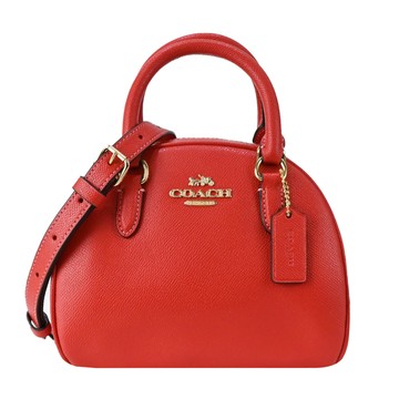 COACH 經典馬車素面防刮手提/斜背兩用貝殼包(邁阿密紅)