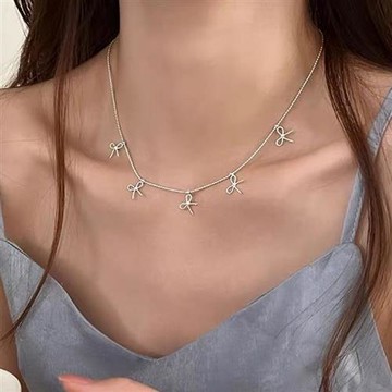 925純銀項鍊蝴蝶結吊墜-韓版時尚鏤空鎖骨鏈女飾品74iu70【獨家進口】【米蘭精品】