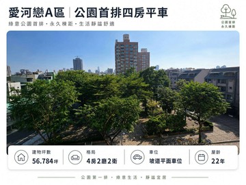 換屋首選!中都面公園第一排|陽台進出四房平車｜高雄市三民區同盟三路