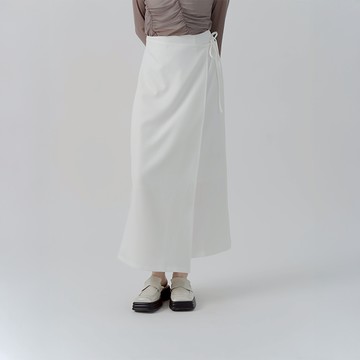 素面側綁帶開衩西裝長裙-白 S/M/L